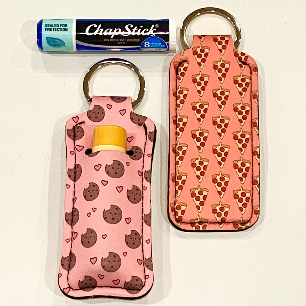 🔴 Pizza or Cookies Key Chain / Chapstick Holder